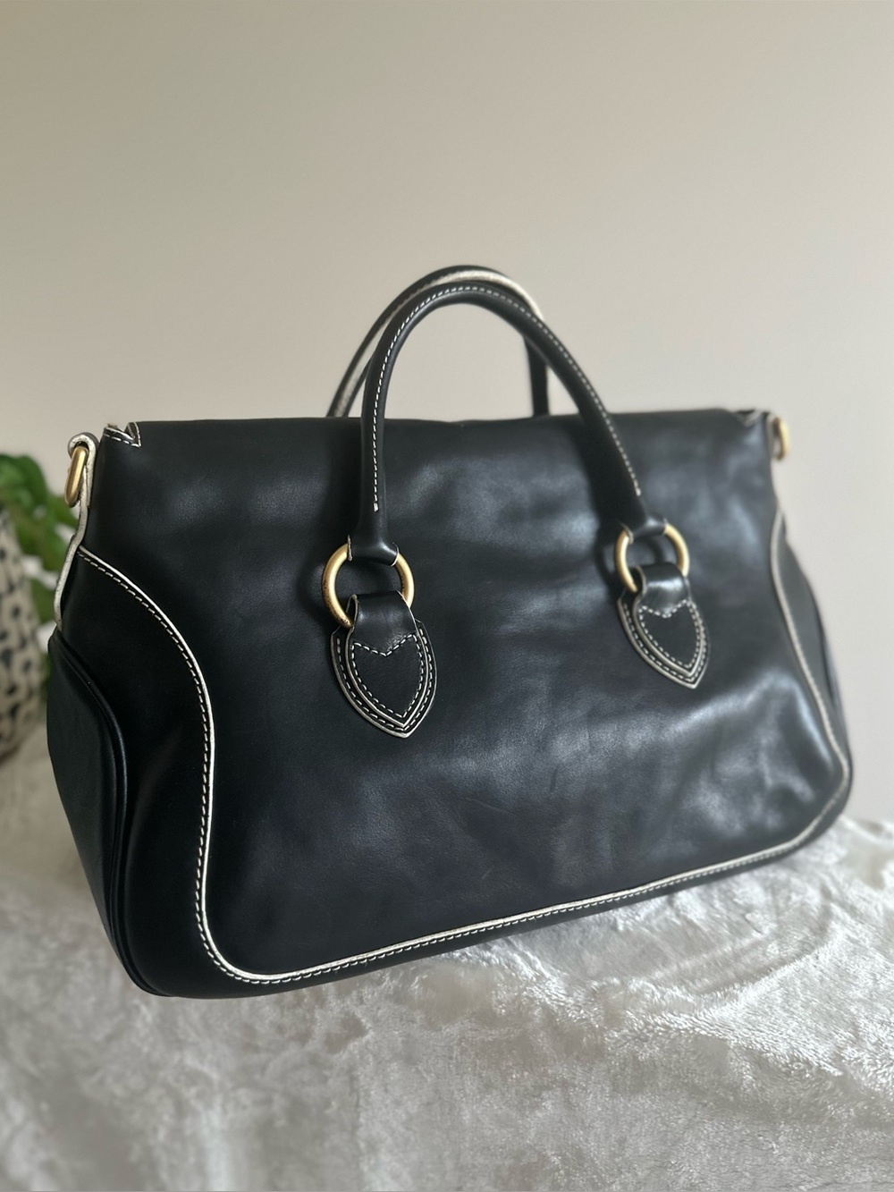 Dooney & Bourke Black Florentine Leather Edge Satchel - Picture 10 of 12